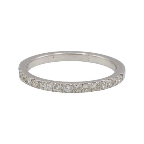 18 Karat White Gold Half Round Natural Diamond Wedding Band Ring