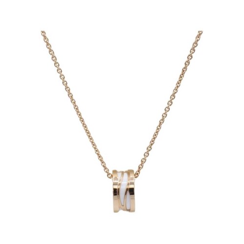 Bvlgari Bulgari B.Zero1 Design Legend 18 Karat Rose Gold White Ceramic Pendant Necklace