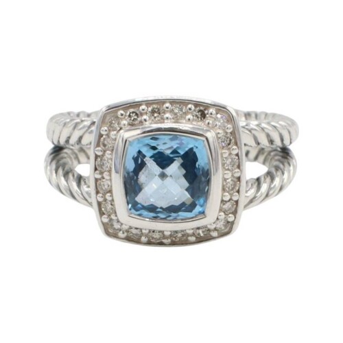 David Yurman Petite Albion Sterling Silver Blue Topaz & Natural Diamond Ring