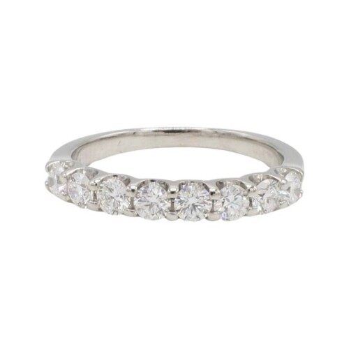 14K White Gold .60 Carat 8 Stone Natural Round Diamond Half Wedding Band Ring