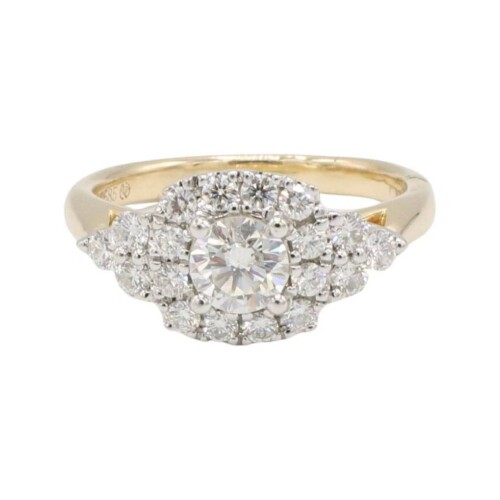 14 Karat Yellow Gold Natural Round Diamond Halo Engagement Ring
