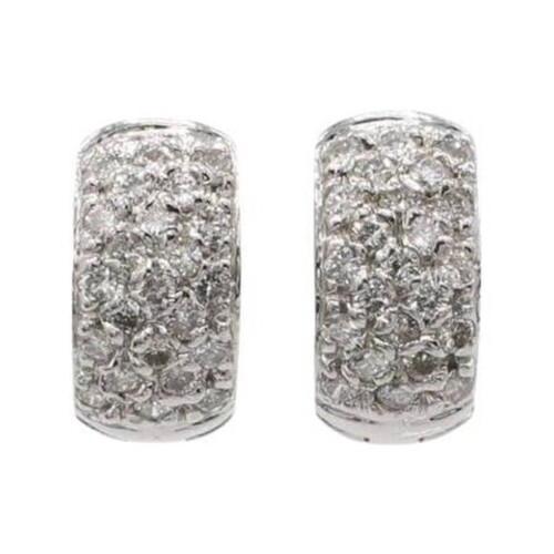 14 Karat White Gold Natural Pavé Diamond Huggie Hoop Earrings