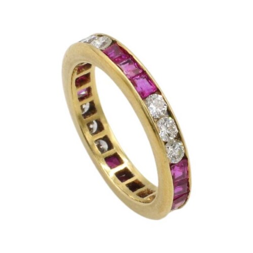 18 Karat Yellow Gold Ruby & Natural Diamond Wedding Band Ring