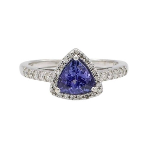 Effy 14K White Gold Trillion Tanzanite and Natural Diamond Halo Cocktail Ring