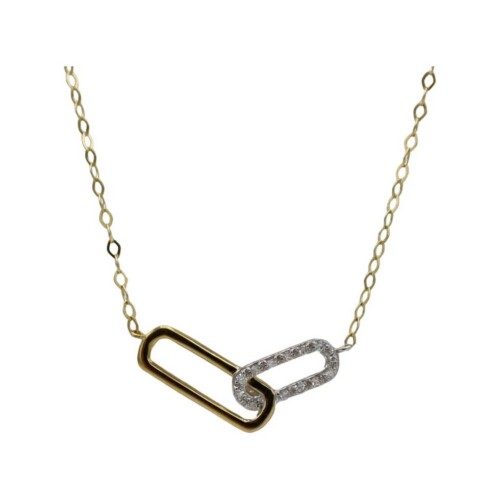 14 Karat Yellow Gold Natural Diamond Chain Link Pendant Necklace