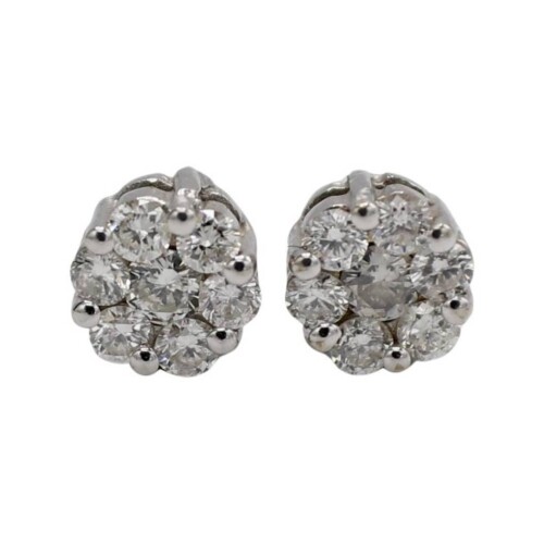 14 Karat White Gold Natural Diamond Flower Cluster Stud Earrings