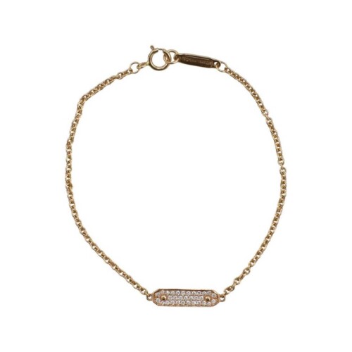 Tiffany & Co. 18 Karat Rose Gold Pavé Natural Diamond Bar Tag Station Bracelet 6 Inch