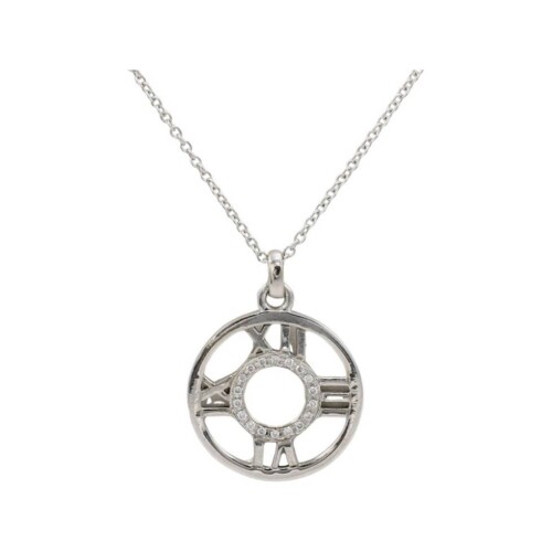 Tiffany & Co. Atlas 18 Karat White Gold Natural Diamond Circle Pendant Necklace