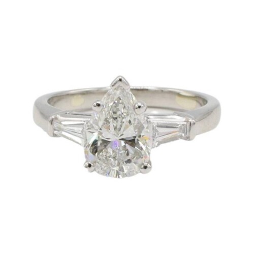 GIA Certified 1.72 Carat G SI1 Pear Shape Natural Diamond Platinum Engagement Ring