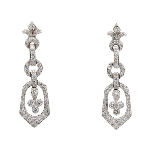 18 Karat White Gold Natural Diamond Chandelier Dangle Drop Earrings