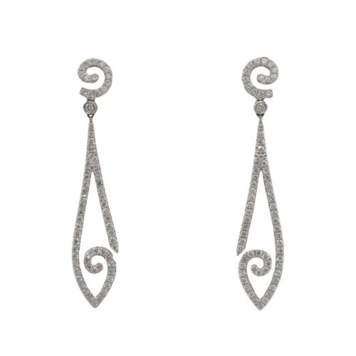 18 Karat White Gold 1.50 Carat Natural Diamond Dangle Drop Earrings