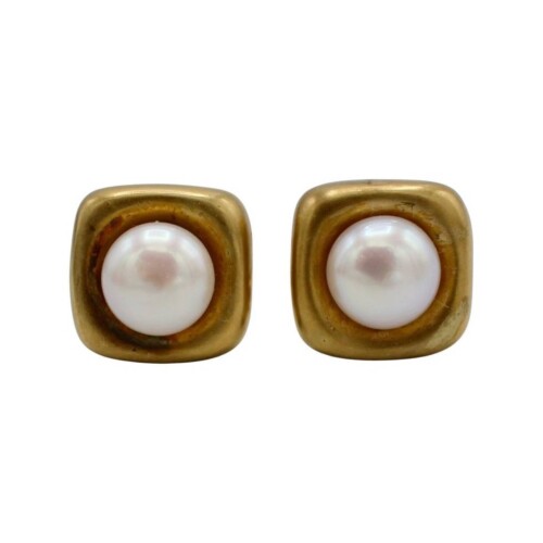 Angela Cummings 1988 18 Karat Yellow Gold Pearl Clip on Earrings