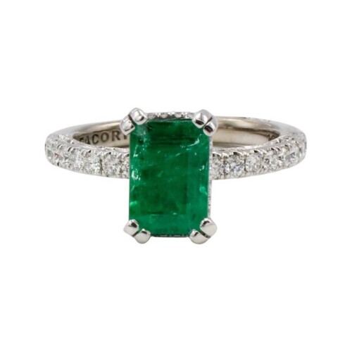 GIA Certified Natural 1.56 Carat Green Emerald & Diamond Tacori White Gold Engagement Ring
