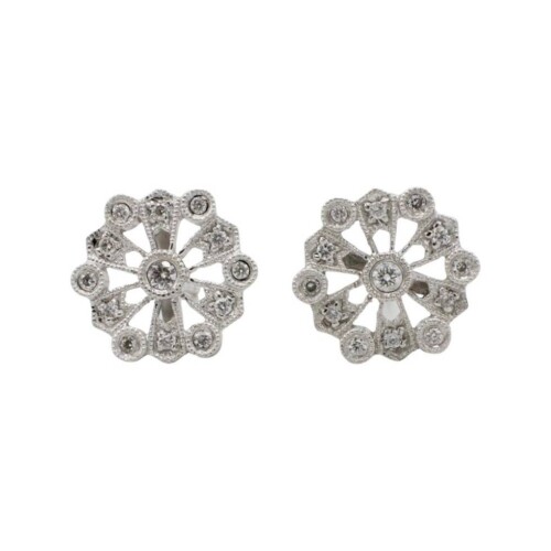 14 Karat White Gold Natural Diamond Snowflake Filigree Stud Earrings