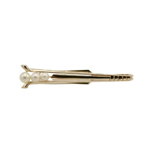 Mikimoto 14 Karat Yellow Gold Akoya Pearl Tie Bar Clip Pin