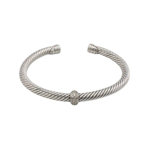 David Yurman Classic Cable Natural Diamond Station Cuff Bracelet 5mm