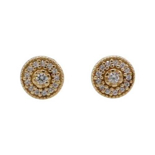 Pandora 14 Karat Yellow Gold Cubic Zirconia Cluster Halo Stud Earrings