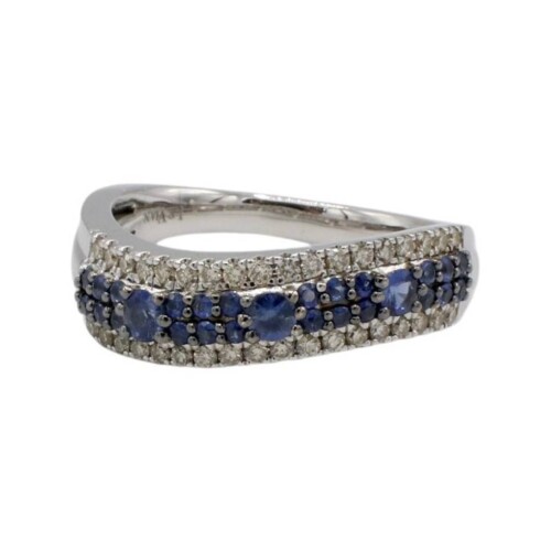 Levian 14 Karat White Gold Natural Diamond & Blue Sapphire Wave Band Ring