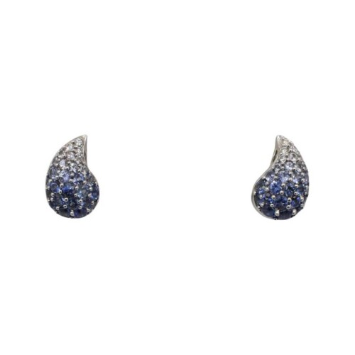 18 Karat White Gold Natural Diamond & Blue Sapphire Tear Drop Earrings