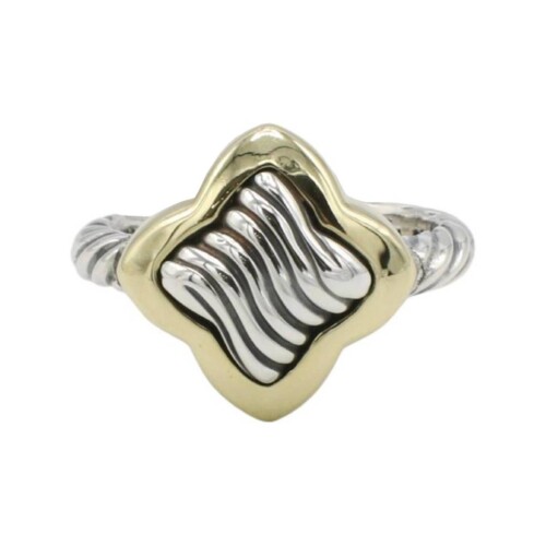 David Yurman Quaterfoil Sterling Silver & 18 Karat Yellow Gold Cable Dome Ring