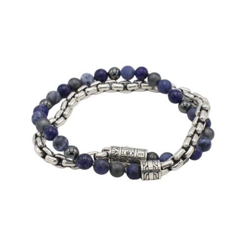 John Hardy Sterling Silver Box Chain Double Wrap Blue Stone Chain Link Bracelet