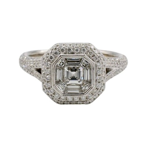 18 Karat White Gold 1.50 Carat Natural Diamond Halo Cluster Engagement Ring