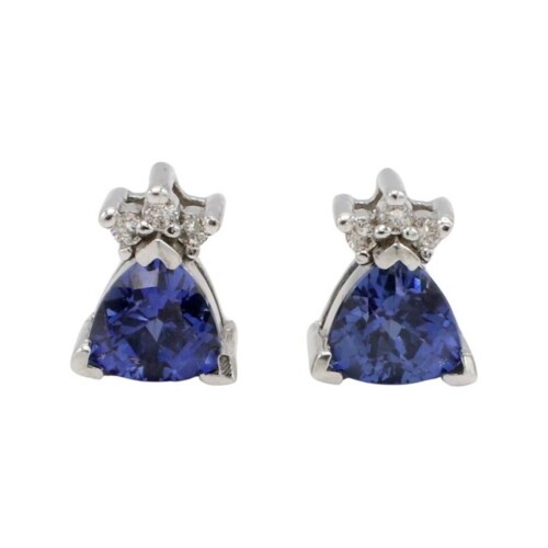 14 Karat White Gold Natural Tanzanite & Diamond Post Stud Earrings