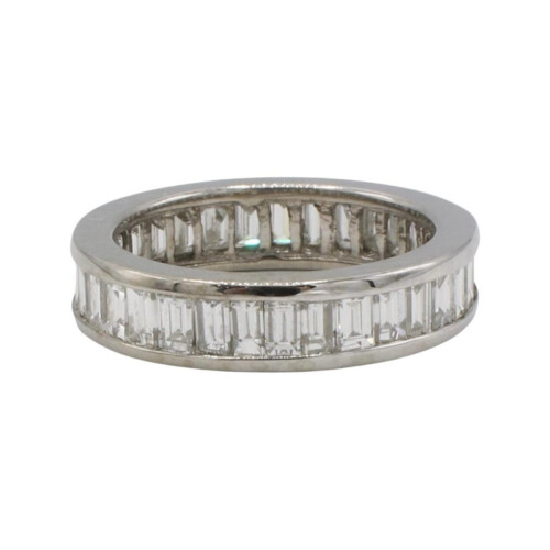 14 Karat White Gold 3.20 Carat Natural Emerald Cut Diamond Eternity Band Ring