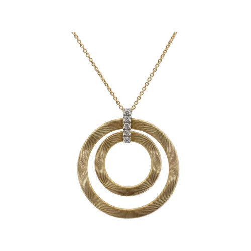 Marco Bicego 18 Karat Yellow Gold & Natural Diamond Disc Circle Pendant Drop Necklace