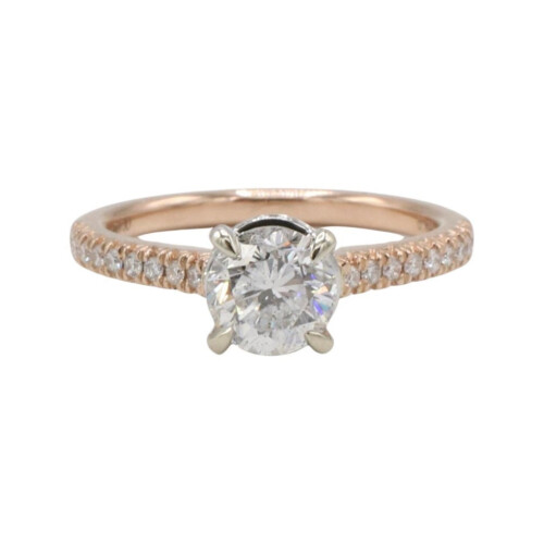 GIA Certified 1.01 Carat E I1 Round Natural Rose Gold Hidden Halo Engagement Ring