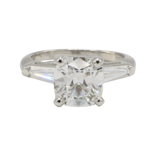 GIA Certified 2.22 Carat H SI2 Cushion Natural Diamond Platinum Engagement Ring