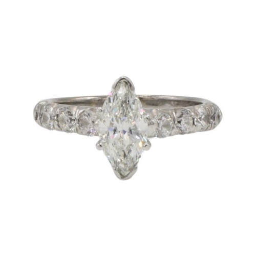 GSI Certified 1.00 Carat H SI2 Marquise Natural Diamond Engagement Ring