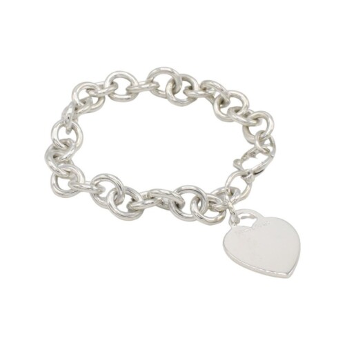 Tiffany & Co. Sterling Silver Heart Charm Chain Link Bracelet
