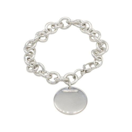 Tiffany & Co. Sterling Silver Circle Tag Charm Chain Link Bracelet
