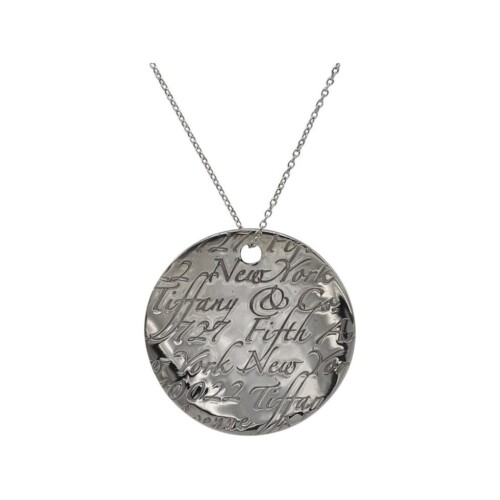Tiffany & Co. Sterling Silver Notes New York Fifth Avenue Disc Pendant Necklace