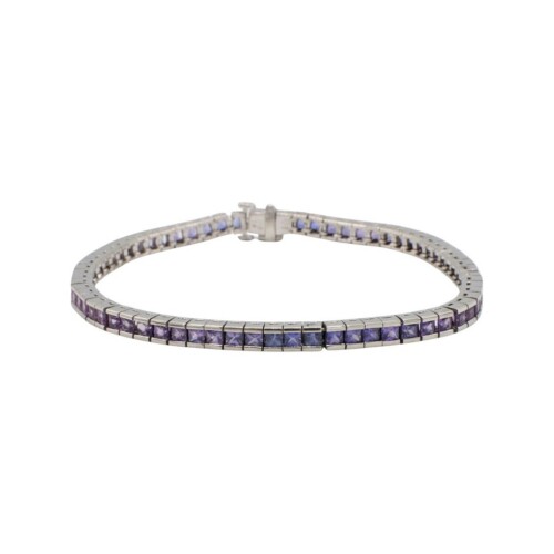 Platinum Multi-Color Purple Pink Sapphire Rainbow Ombre Tennis Line Bracelet