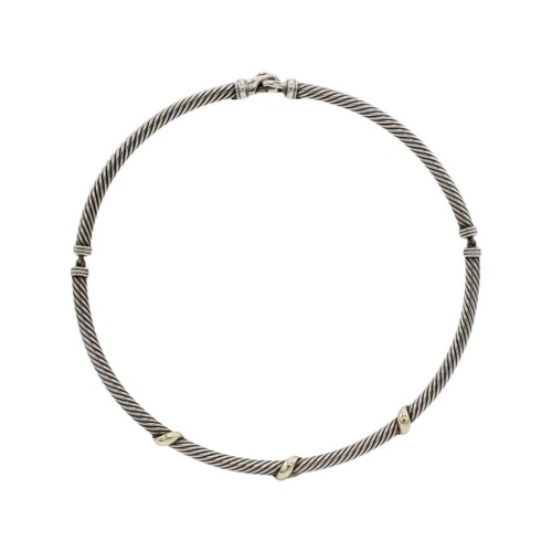 David Yurman Sterling Silver & Gold Cable Choker Collar Necklace