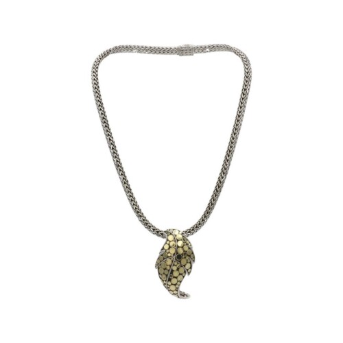 John Hardy Sterling Silver & Gold Woven Necklace With Dot Leaf Slide Pendant