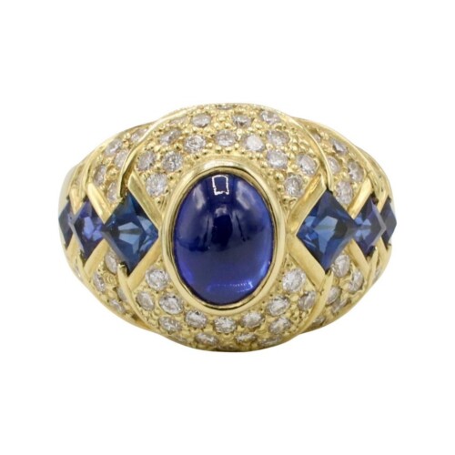 GIA Certified Natural Ceylon Blue Sapphire & Diamond 18 Karat Gold Dome Cocktail Ring