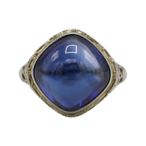 GIA Certified Period Manufactured Blue Sapphire Cabochon Dome Cocktail Ring