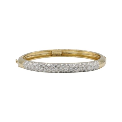 David Webb 18 Karat Yellow Gold & Platinum Pave Diamond Bangle Bracelet