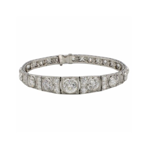 Art Deco Platinum 9.60 Carat Old European Cut Natural Diamond Bracelet
