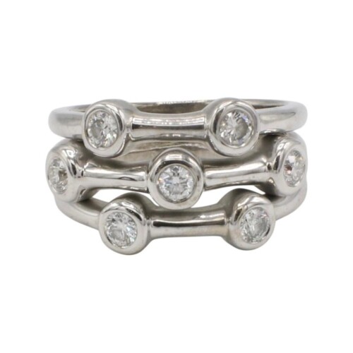 Roberto Coin 18 Karat White Gold Three Row Diamond Band Ring