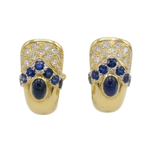 GIA Certified Natural Blue Sapphire & Diamond Lever Back 18 Karat Gold Earrings