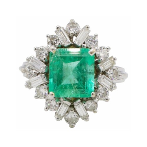 GIA Certified Natural Columbian Emerald & Diamond Cocktail Statement Ring