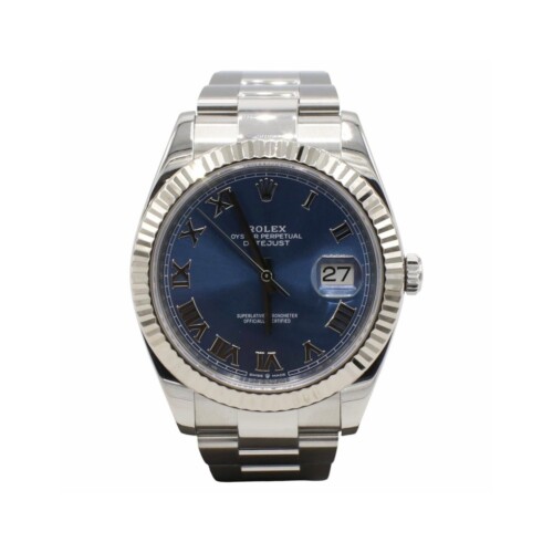 Rolex Datejust 41 Stainless Steel Blue Index Oyster Bracelet Fluted Bezel Box & Papers 126334