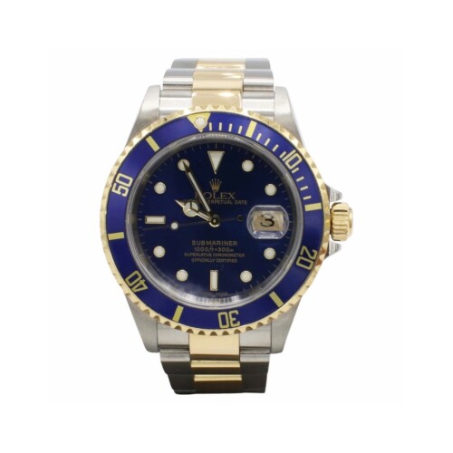 Rolex Submariner Two-Tone Steel & Gold Blue Dial Watch 16613 Box & Papers