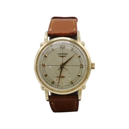 Longines Vintage 14 Karat Yellow Gold Automatic Sub Seconds Leather Strap Watch Circa 1950