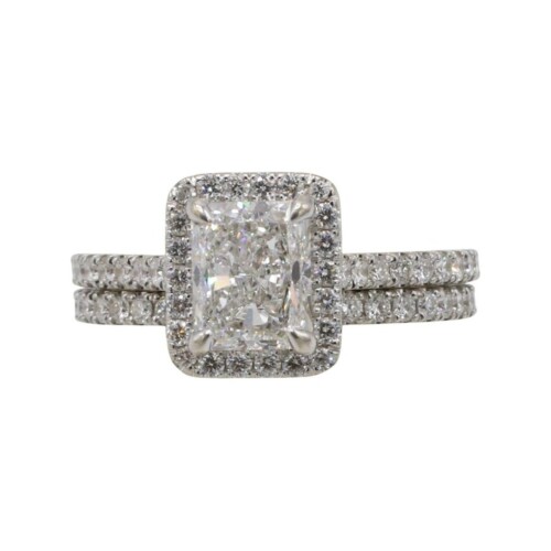 GIA Certified 1.51 Carat D VS2 Radiant Natural Diamond Engagement Ring & Band Set