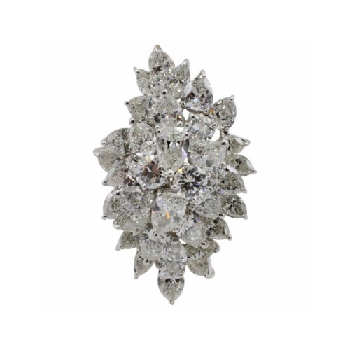 Platinum Natural Twelve Carat Diamond Massive Waterfall Cluster Cocktail Ring